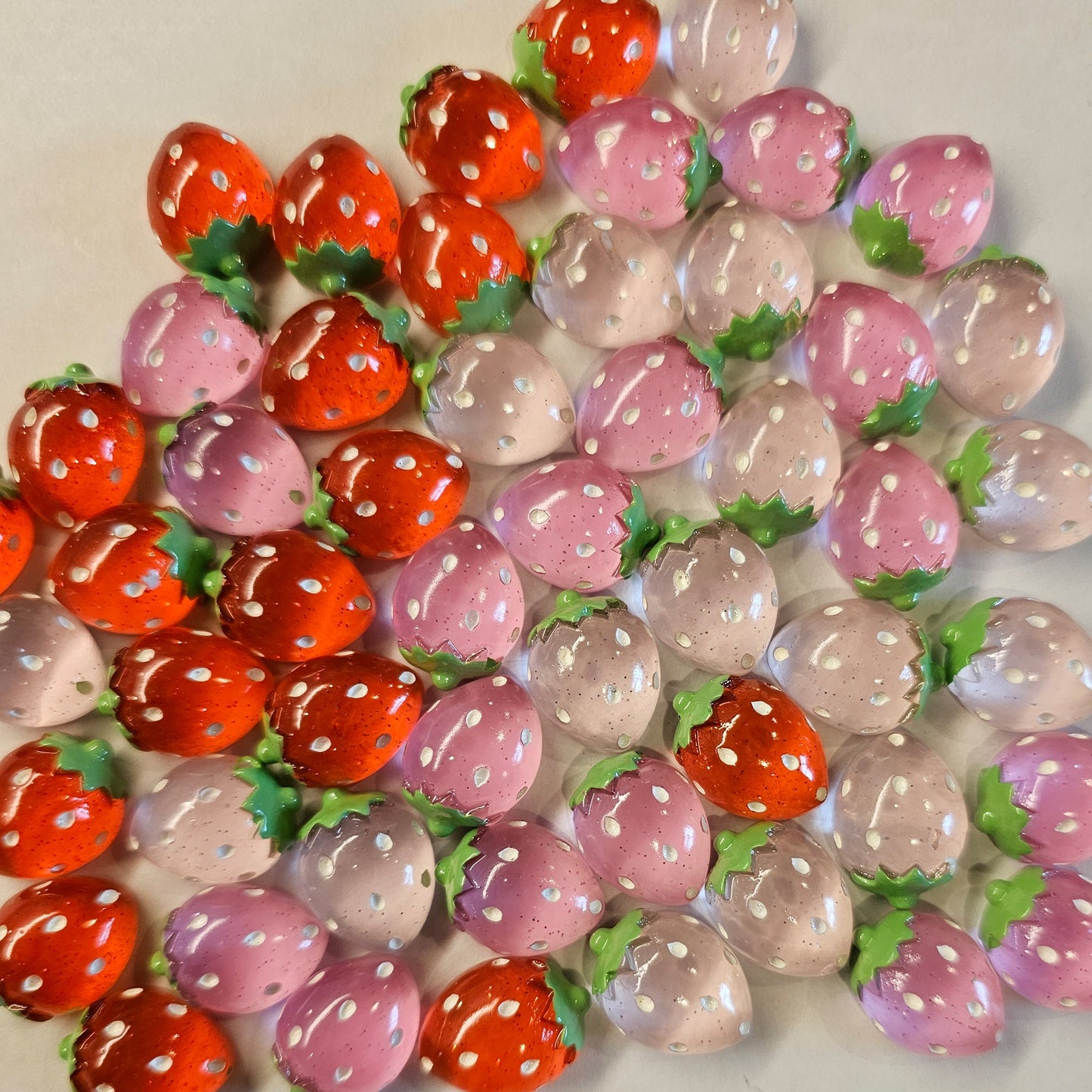 5/10/25 Pcs Transparent Color Strawberry Cabochons Flat Back Resin Fruit Flatback Cabochon #CAB065