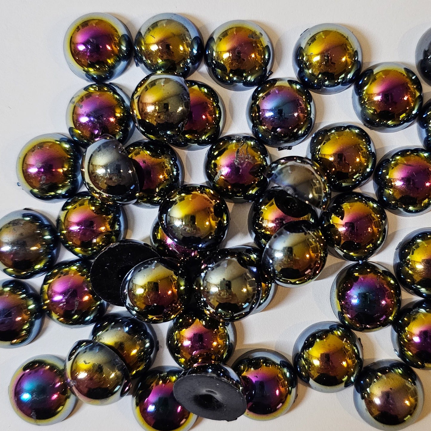 AB Flat Back Faux Half Pearls Black 14 mm 25pcs/100pcs/200pcs