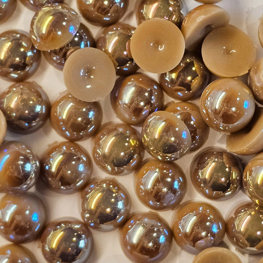 AB Flat Back Faux Half Pearls Coffee Brown 14 mm 25pcs/100pcs/200pcs