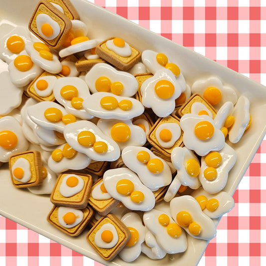 3 Pcs Miniature Food Toast Sunny Side Up Fried Egg Bread Sandwich Resin Flat Back #CAB051