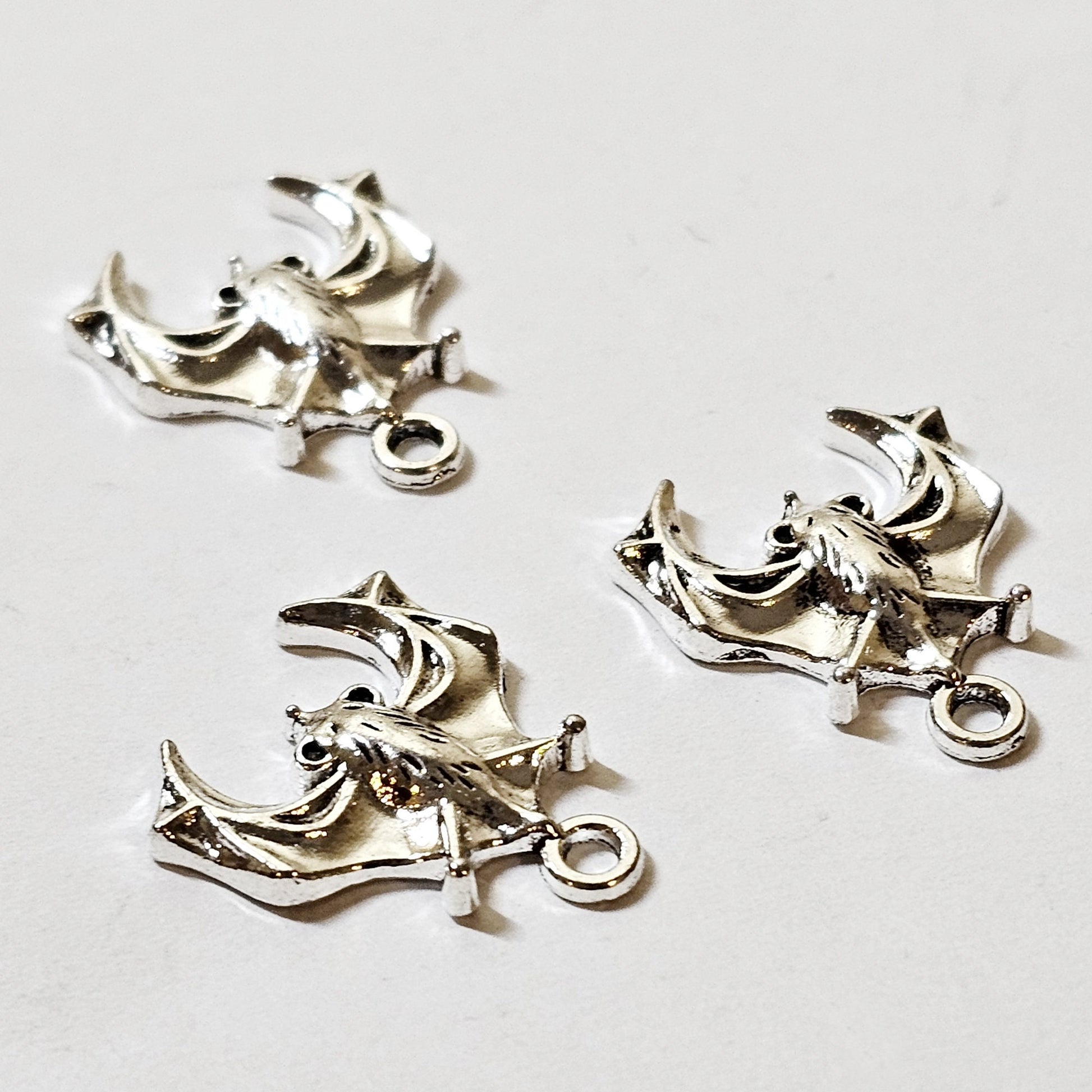 3 Pcs Bat Silver Tone Charms Spooky Halloween #CM017