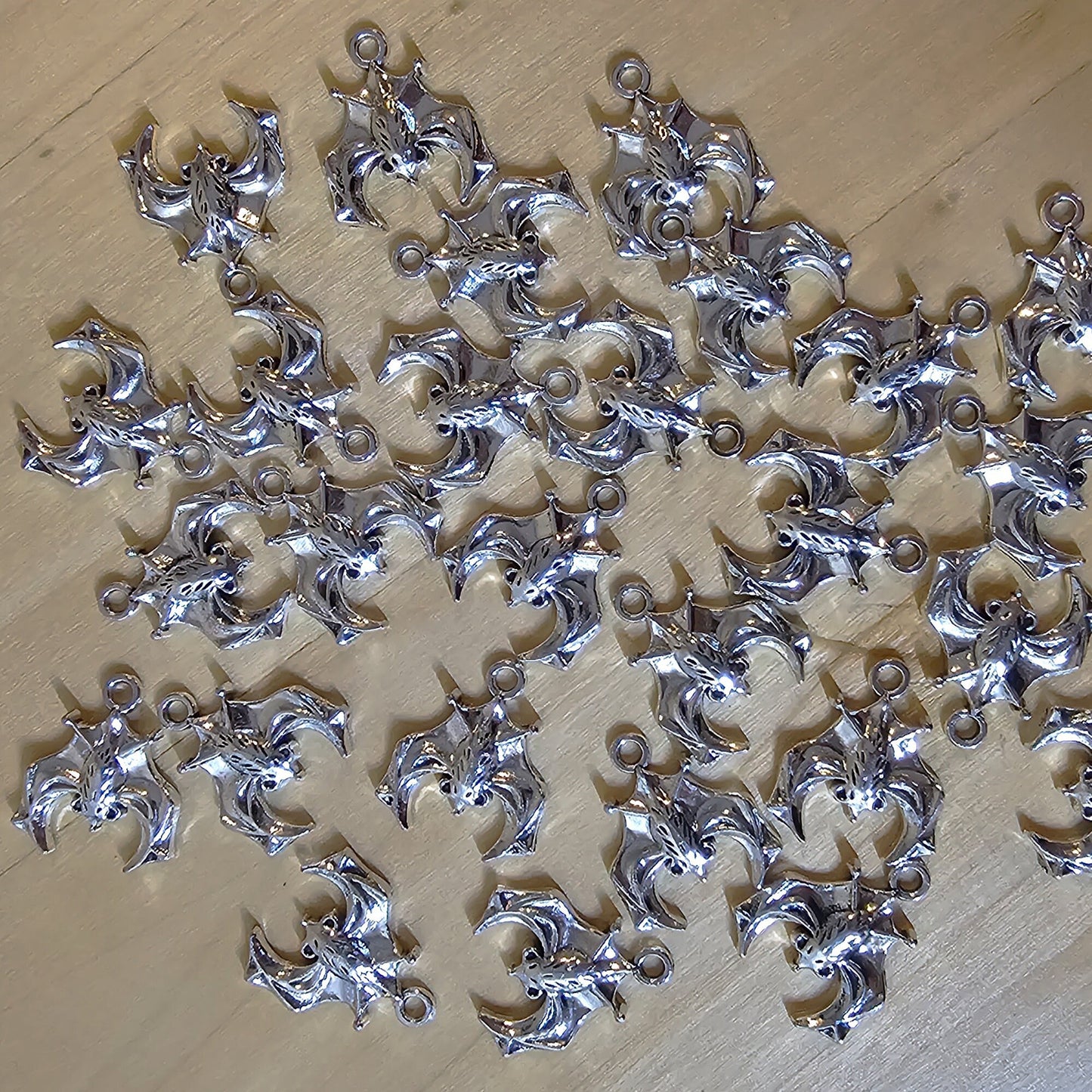 3 Pcs Bat Silver Tone Charms Spooky Halloween #CM017