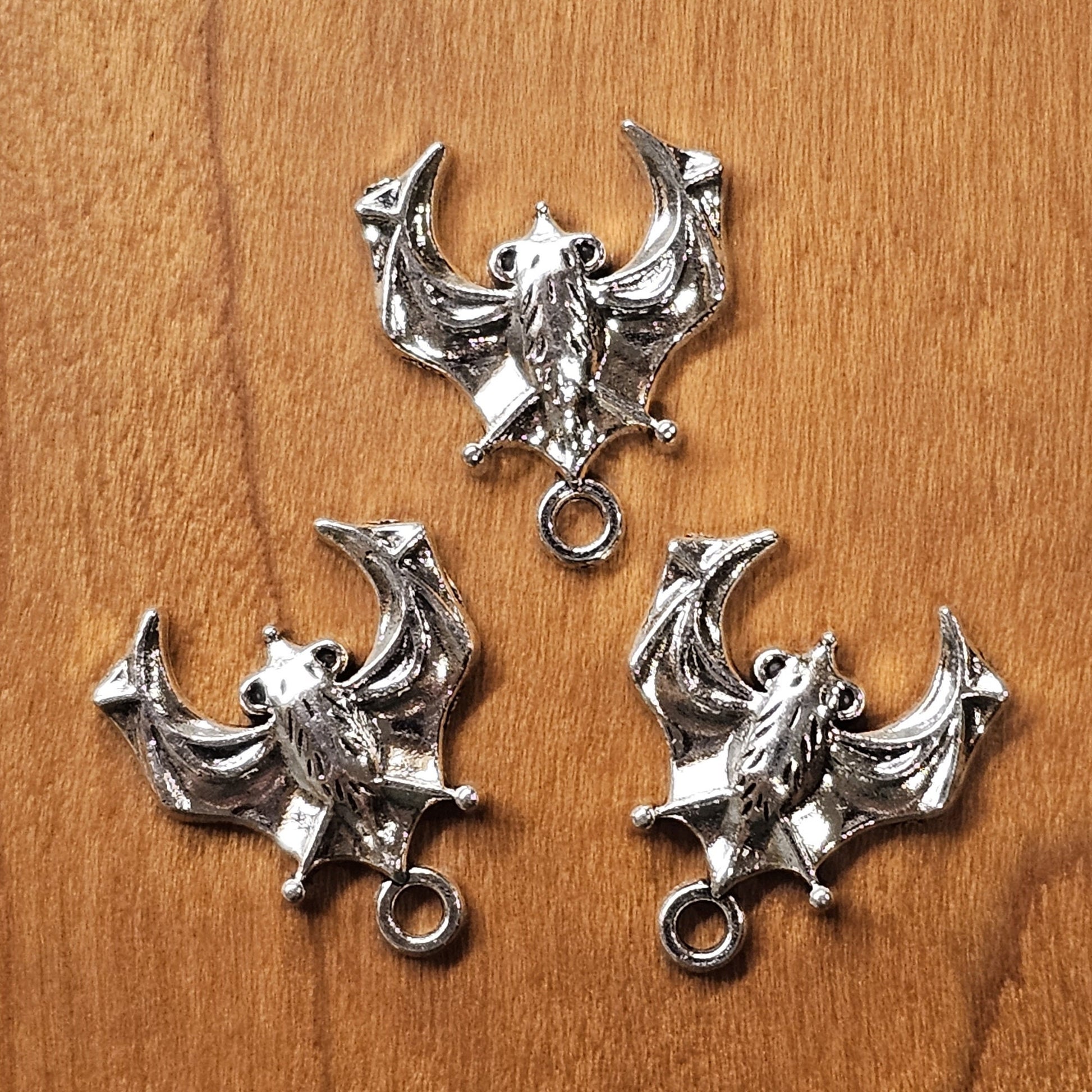 3 Pcs Bat Silver Tone Charms Spooky Halloween #CM017