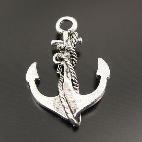 4 Pcs Anchor Rope Silver Tone Charms, Charm #CM019