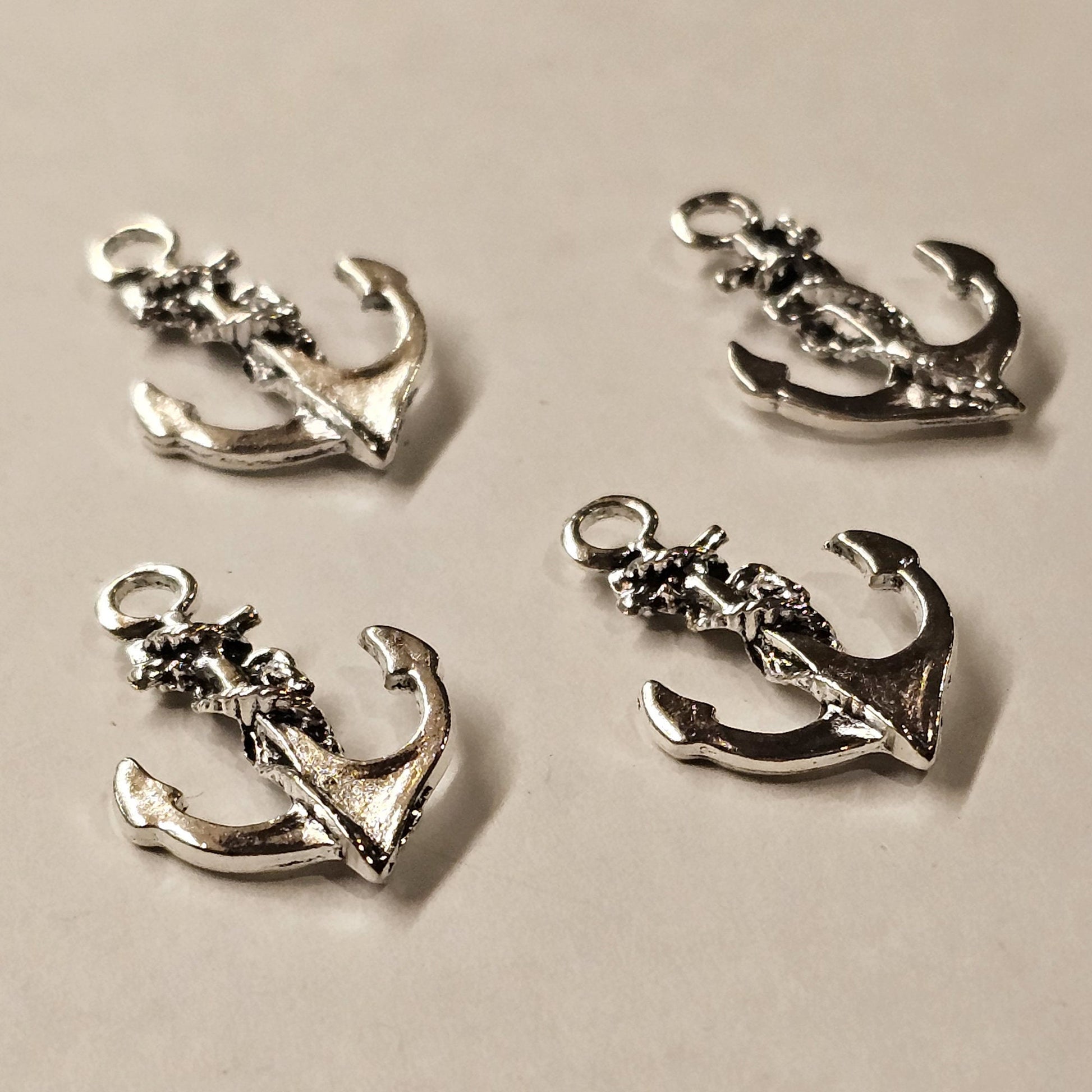 4 Pcs Anchor Rope Silver Tone Charms, Charm #CM019