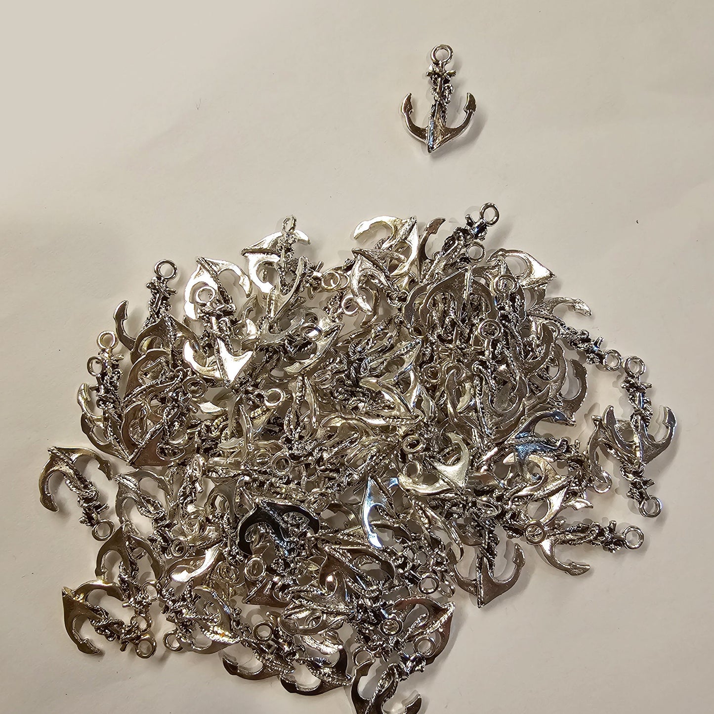 4 Pcs Anchor Rope Silver Tone Charms, Charm #CM019