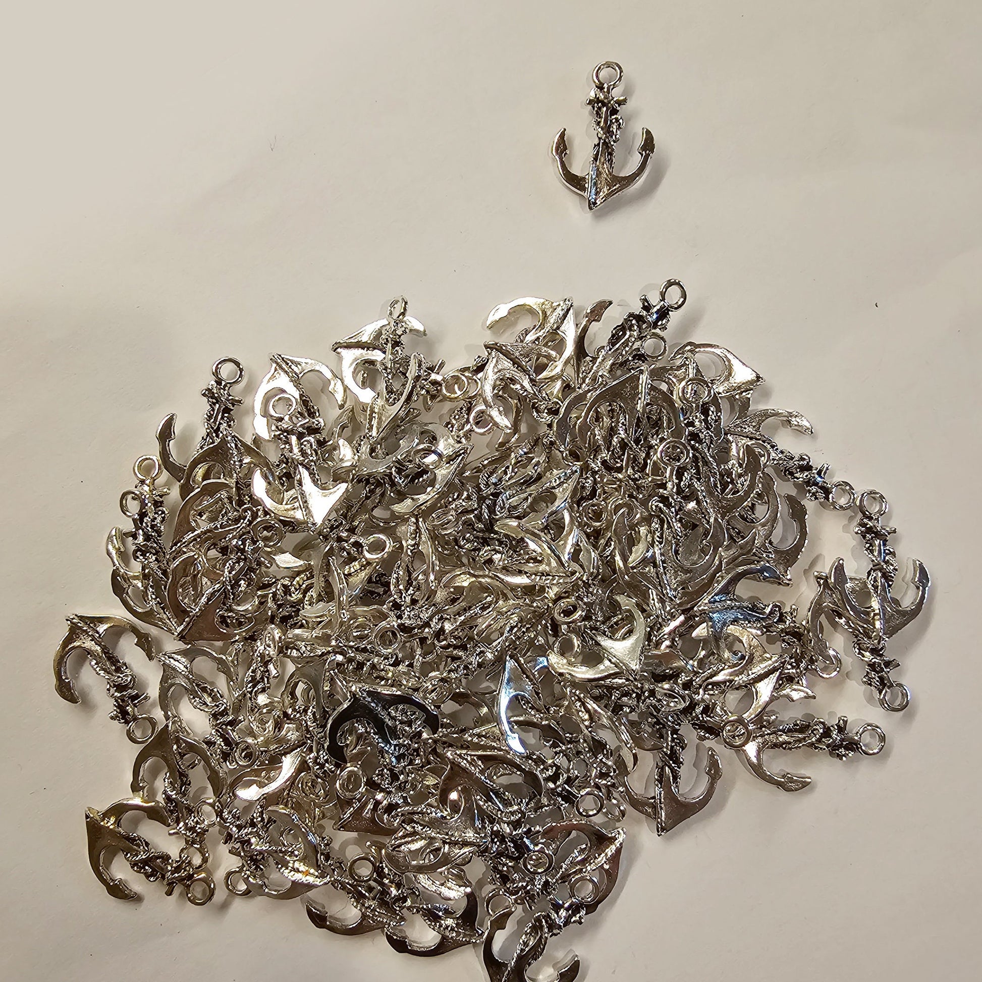 4 Pcs Anchor Rope Silver Tone Charms, Charm #CM019