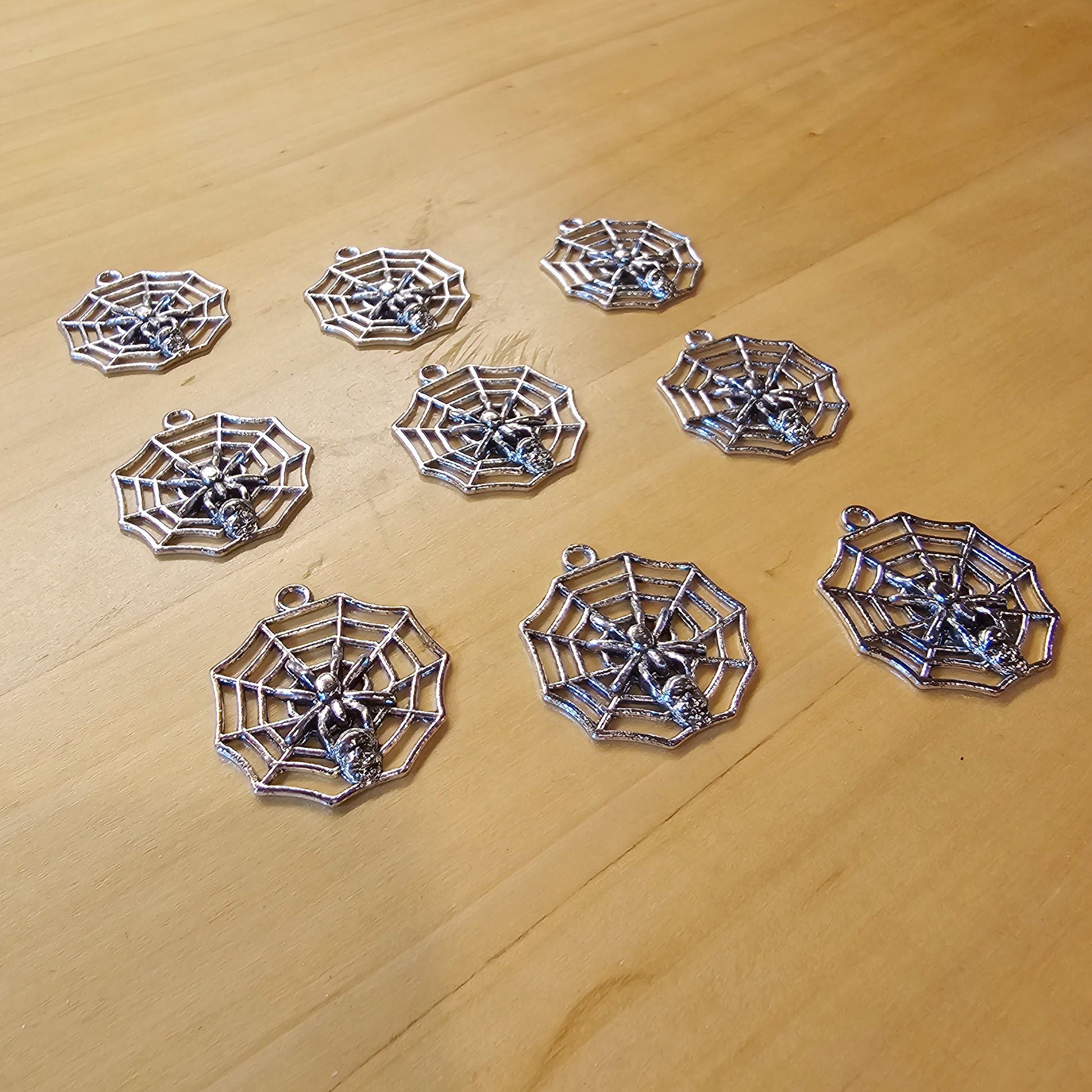 10 pcs Spider Spiderweb Silver Tone Charms, Charm #CM015
