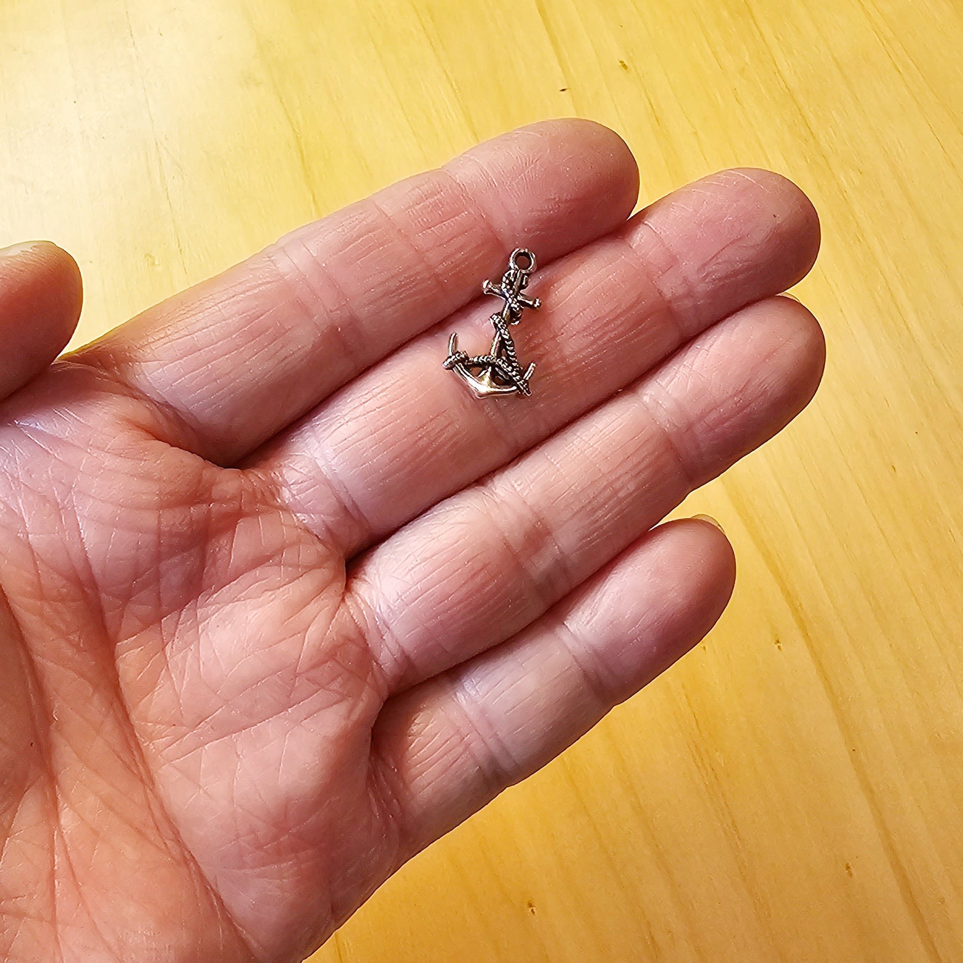 5 Pcs Anchor Rope Silver Tone Charms #CM020