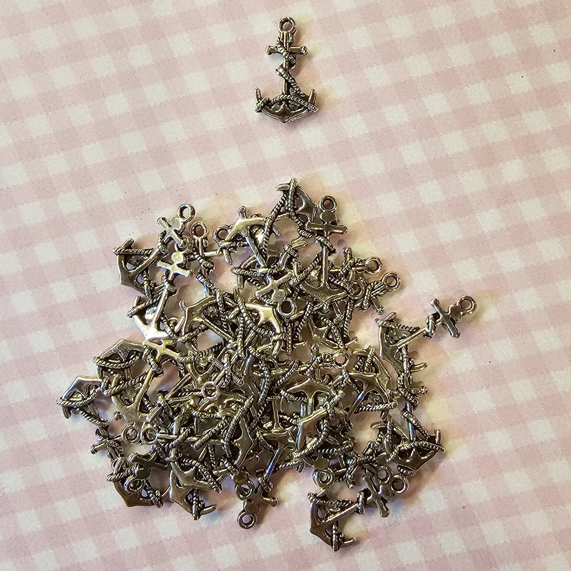 5 Pcs Anchor Rope Silver Tone Charms #CM020