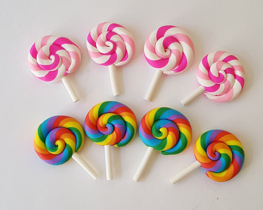 4/10 Pcs Kawaii Polymer Clay Swirl Colorful Lollipop Deco DIY Craft Cabochon