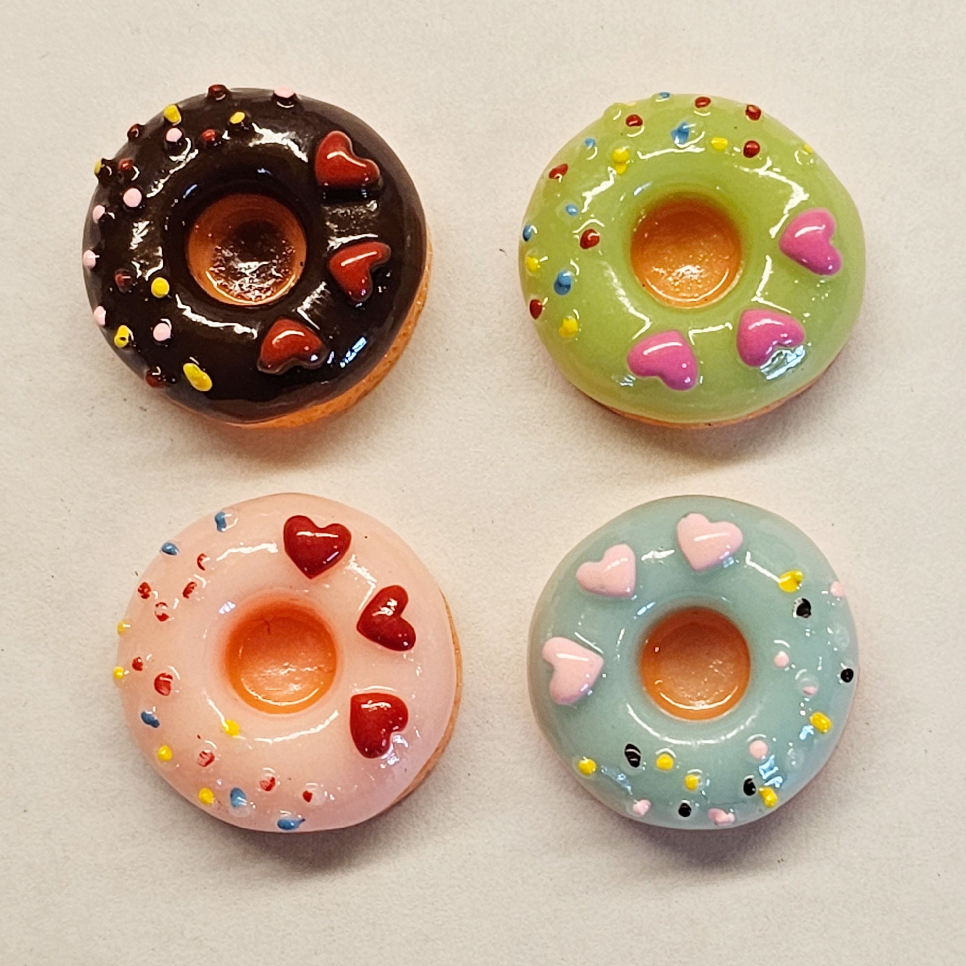 6/15 Pcs Heart Sprinkles Donuts Cabochons Resin Flatback Deco #CAB045