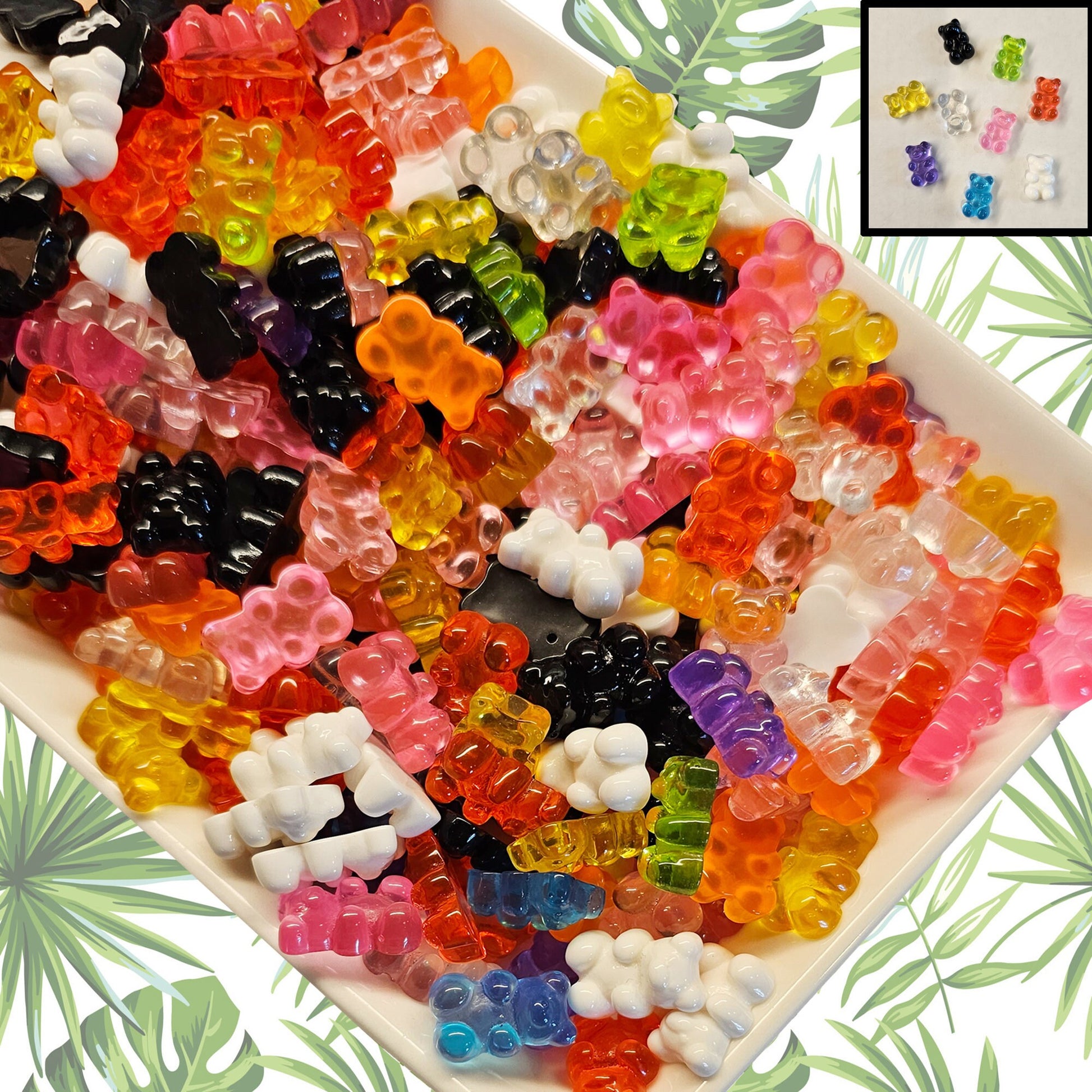 10/30/50 Pcs Colorful Glossy Gummy Bear Candy Cabochons Resin Flatback Deco #CAB029