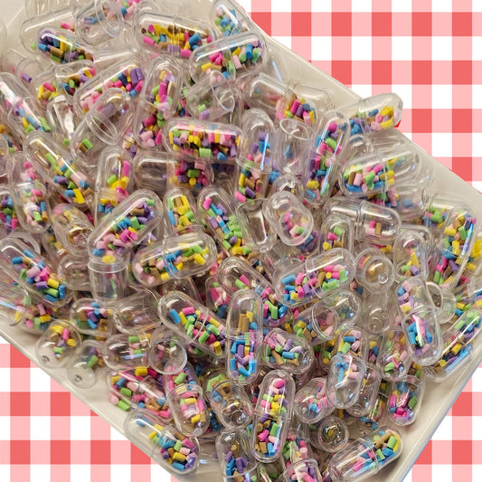 Chill Pills Sprinkle Filled Cabochons Plastic capsule 10/30/50 #CAB053