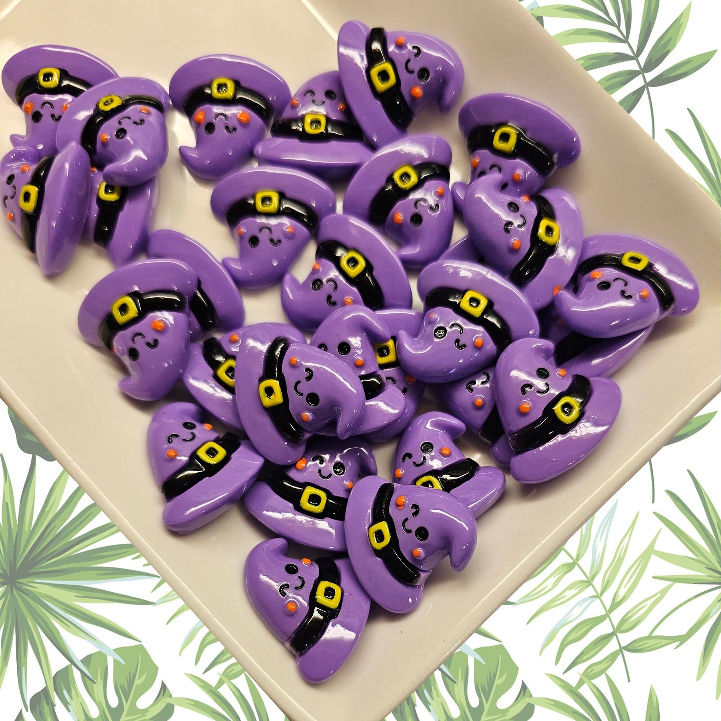 4/10/25 Pcs Purple Witch Hat Cabochons Resin Halloween Cabochons Flatback #CAB040