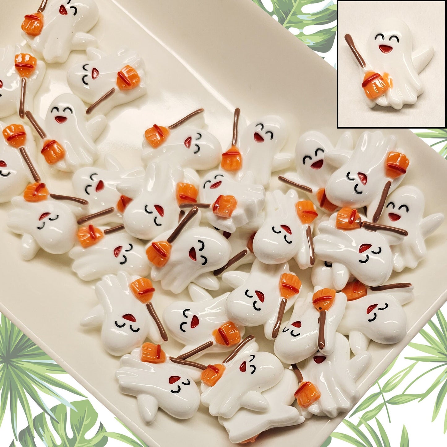 4/10/25 Pcs Halloween Spooky Ghost Cabochons Resin Deco Flatback #CAB038