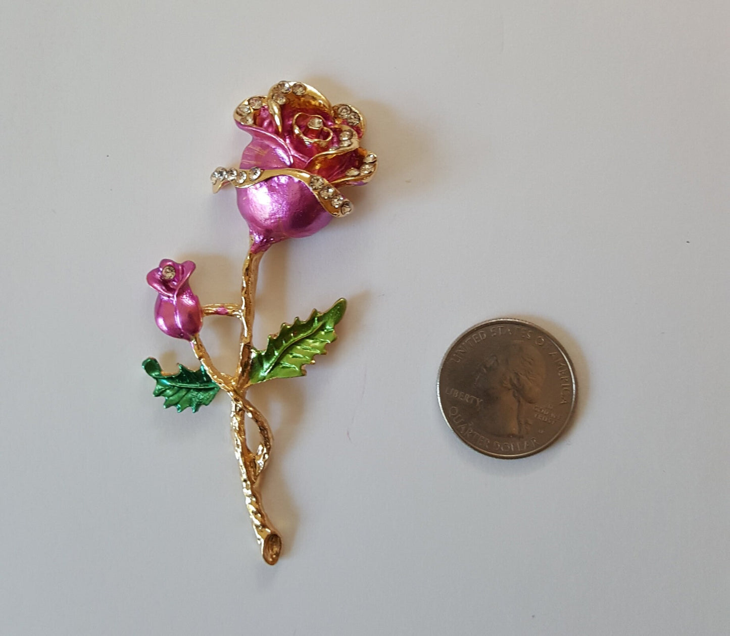 2 Pcs Rhinestone Gold Alloy Pink Rose Bling Gorgeous Luxury Sparkling Flower DIY 80mm X 35 mm