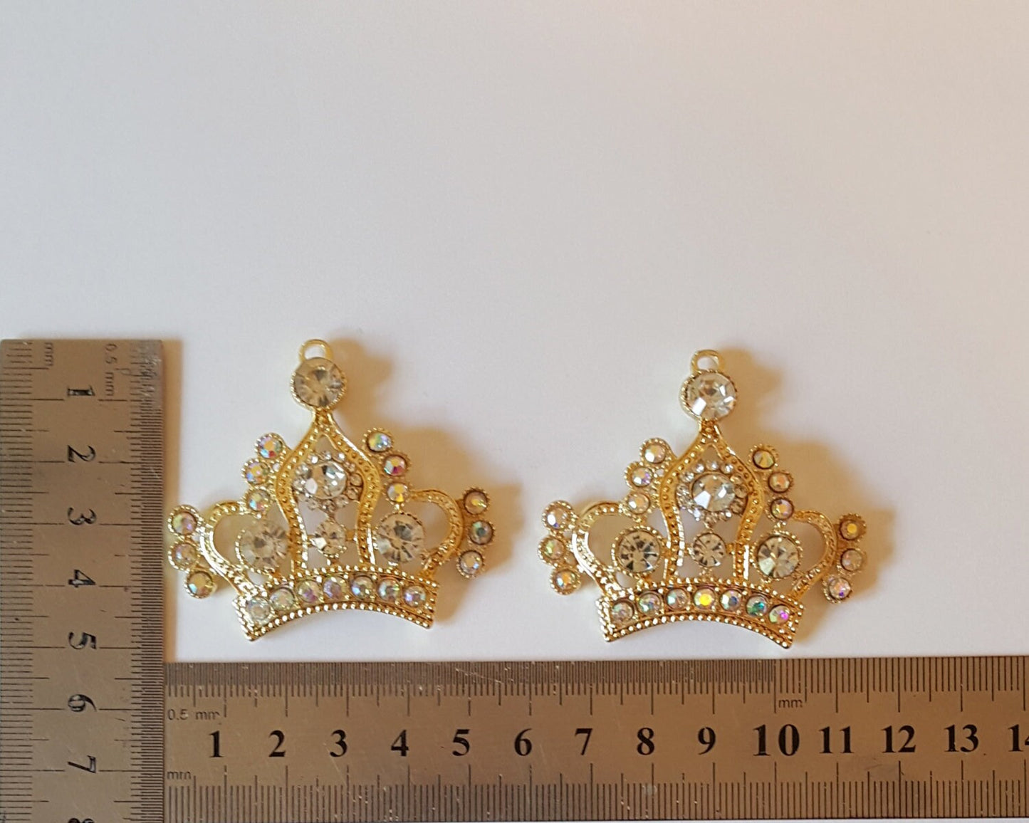 2 Pcs Rhinestone Tiara Crown Alloy Gold Bling Gorgeous Luxury Sparkling Cabochon DIY 50mm X 45 mm