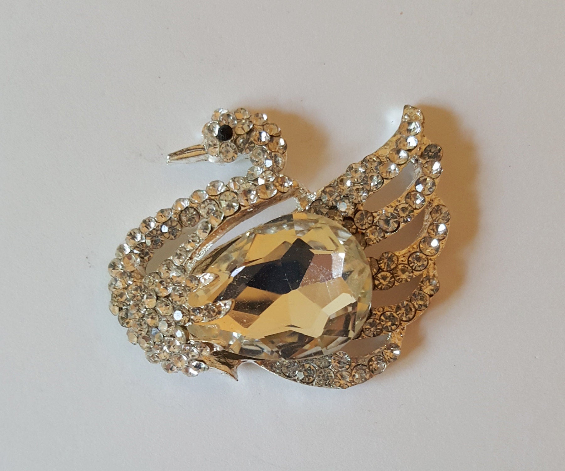 2 Pcs Rhinestone Swan Alloy Silver Bling Gorgeous Luxury Sparkling Cabochon DIY 50mm X 38mm