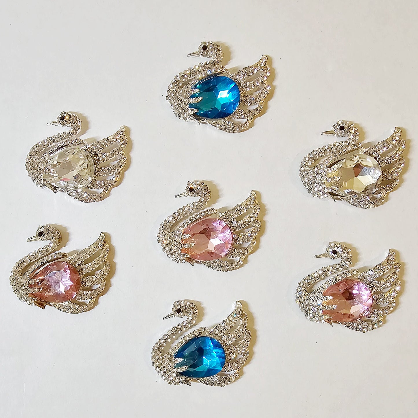 2 Pcs Rhinestone Swan Alloy Silver Bling Gorgeous Luxury Sparkling Cabochon DIY 50mm X 38mm