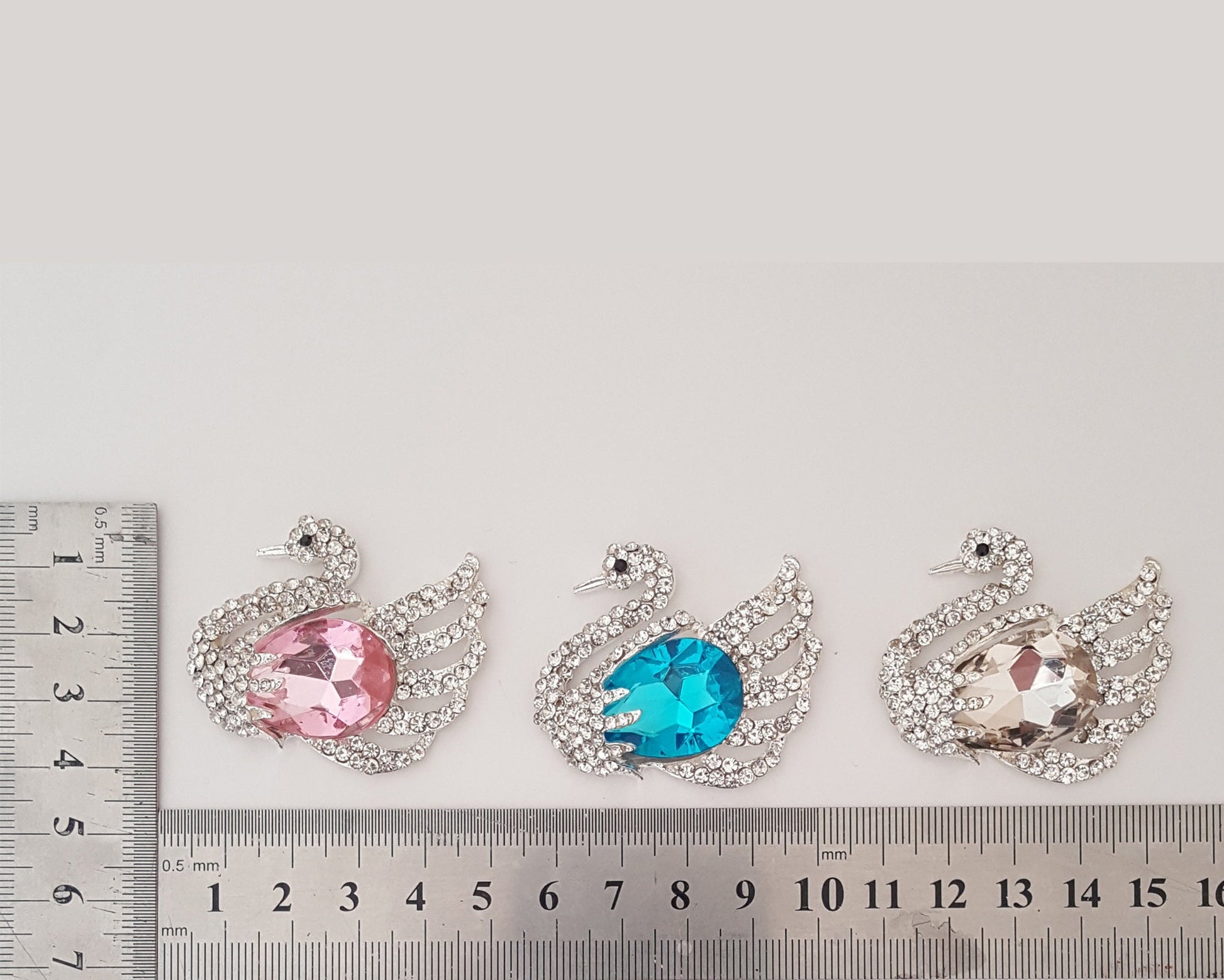 2 Pcs Rhinestone Swan Alloy Silver Bling Gorgeous Luxury Sparkling Cabochon DIY 50mm X 38mm