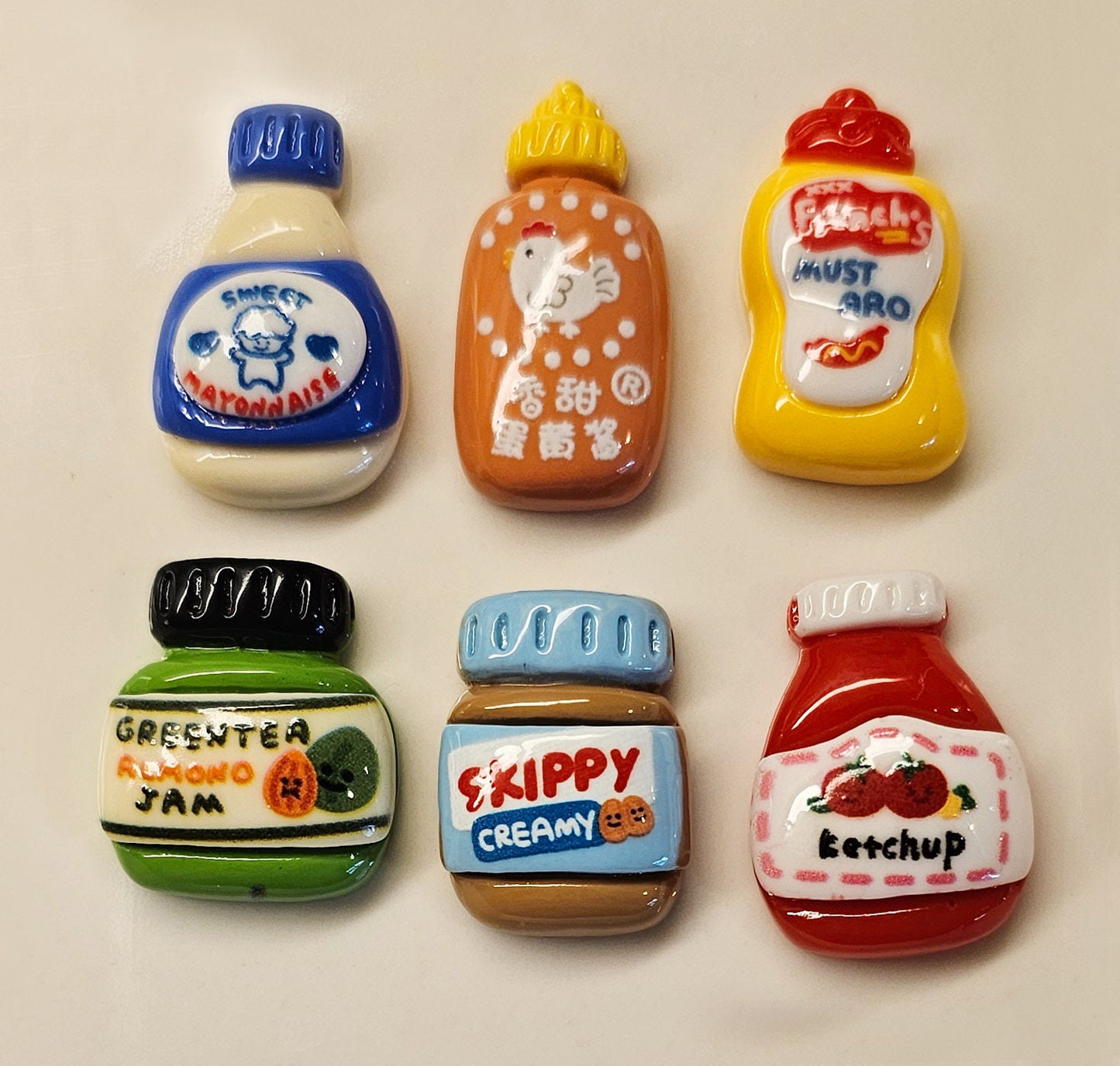 6/24 Pcs Cabochons Resin Miniature Condiments Spices Sauce peanut butter Ketchup Mustard Mayonnaise Flatback Deco #CAB034