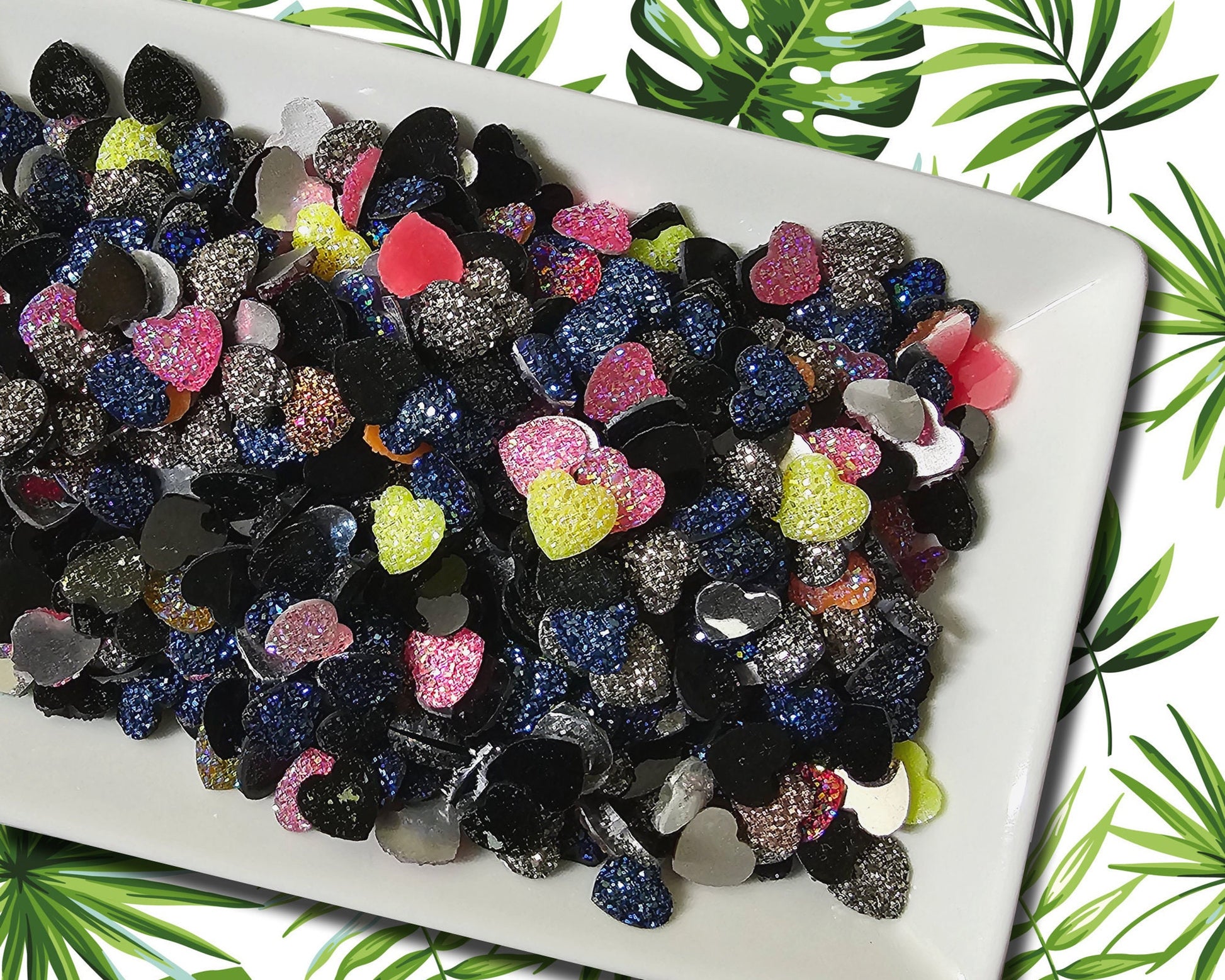 Small Cabochon Glitter Heart Resin Deco Mixed Color 20 Pcs