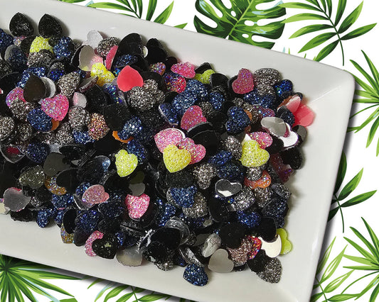 Small Cabochon Glitter Heart Resin Deco Mixed Color 20 Pcs