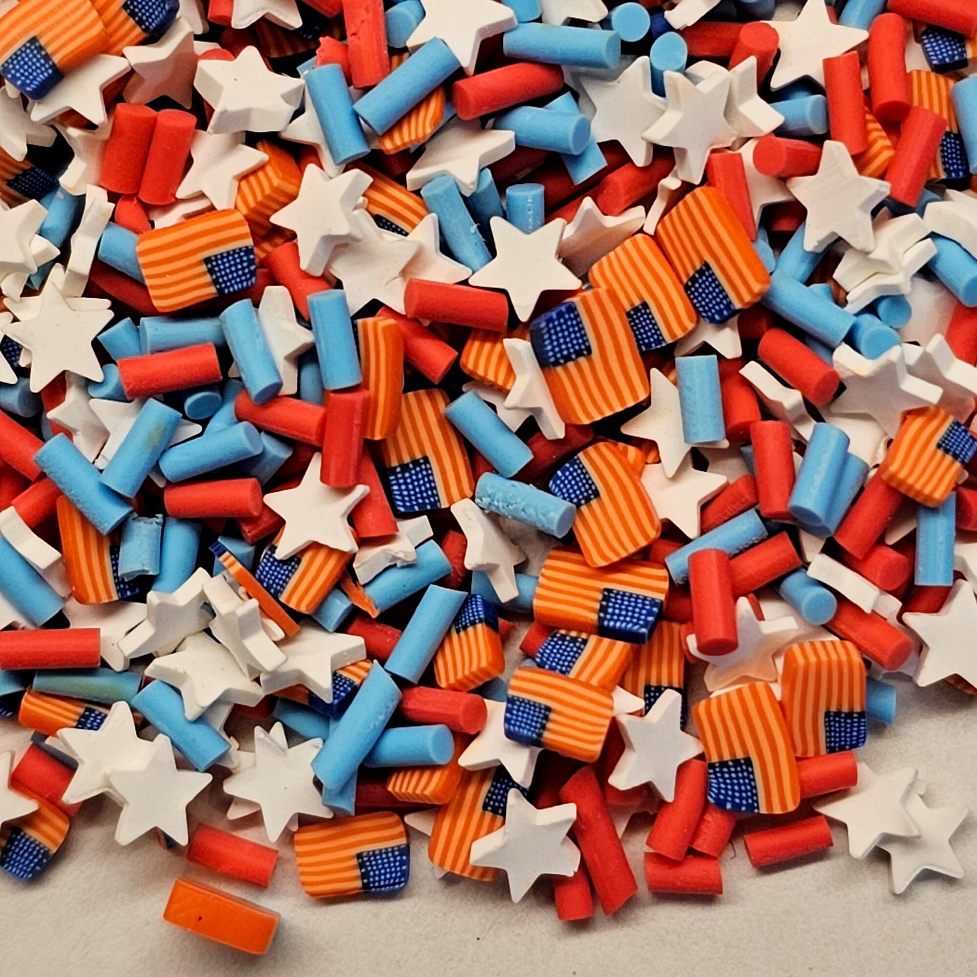 Patriotic American Flag Blue Red White Star Polymer Clay Slices Faux Fake sprinkles 15 gram container #SK002