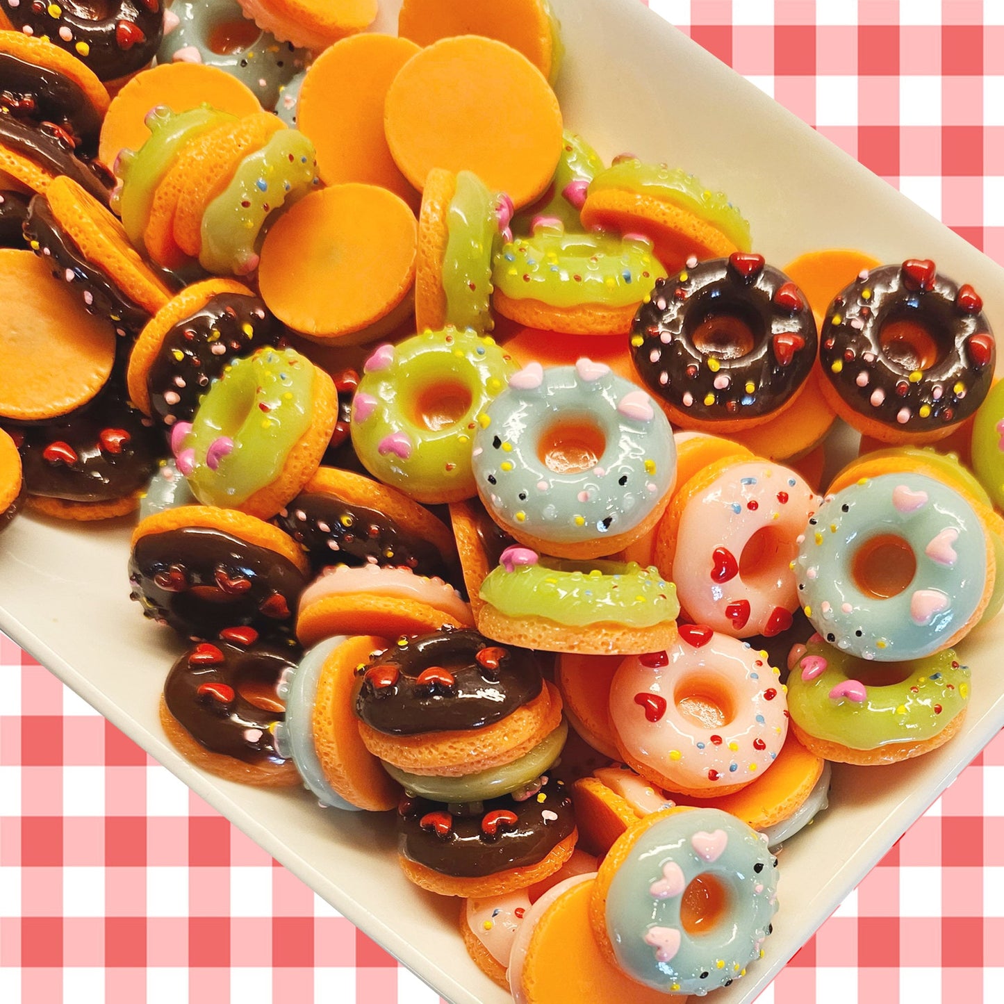 6/15 Pcs Heart Sprinkles Donuts Cabochons Resin Flatback Deco #CAB045