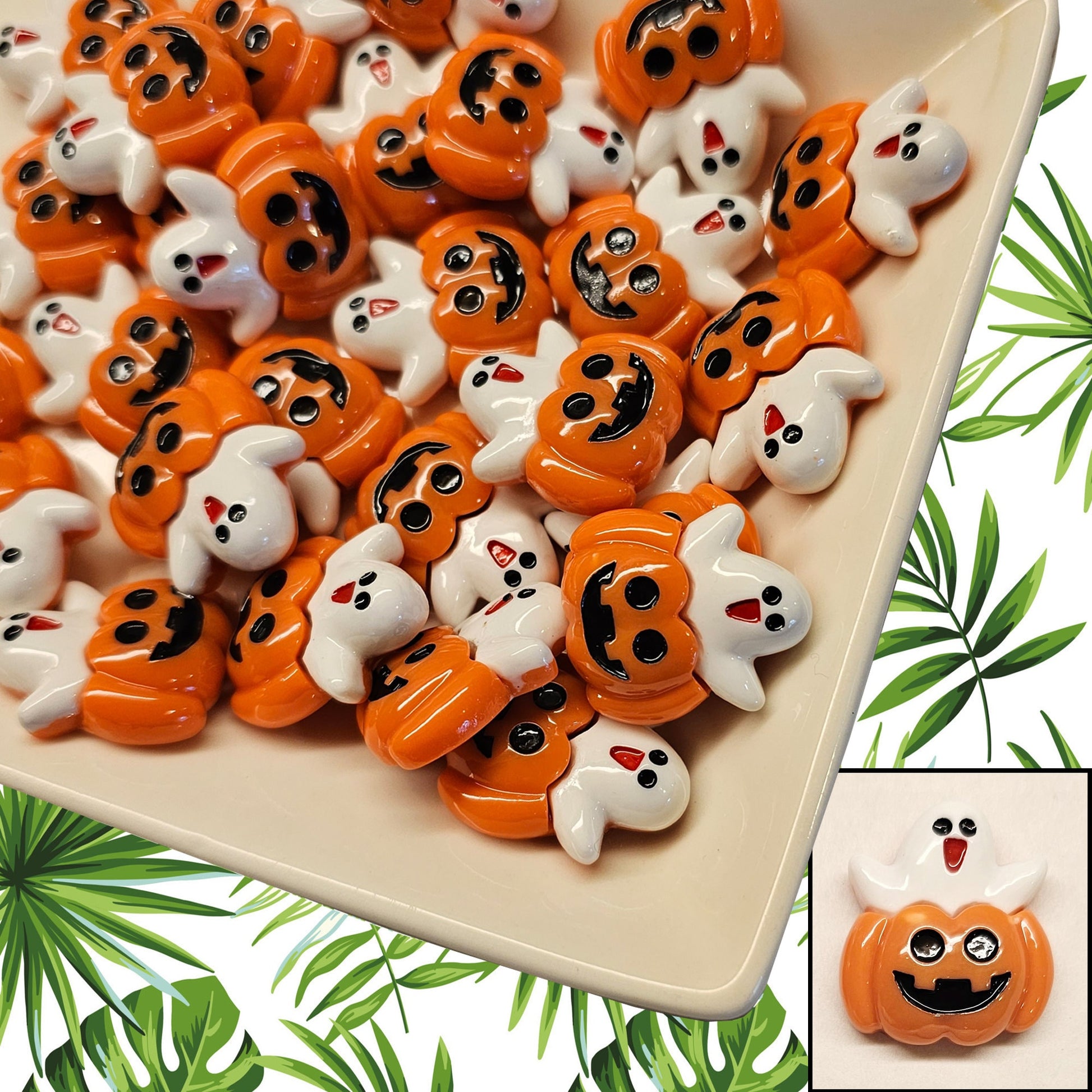 4/10/25 Pcs Pumpkin Ghost Cabochons Resin Cute Halloween Cabochon Flatback #CAB041