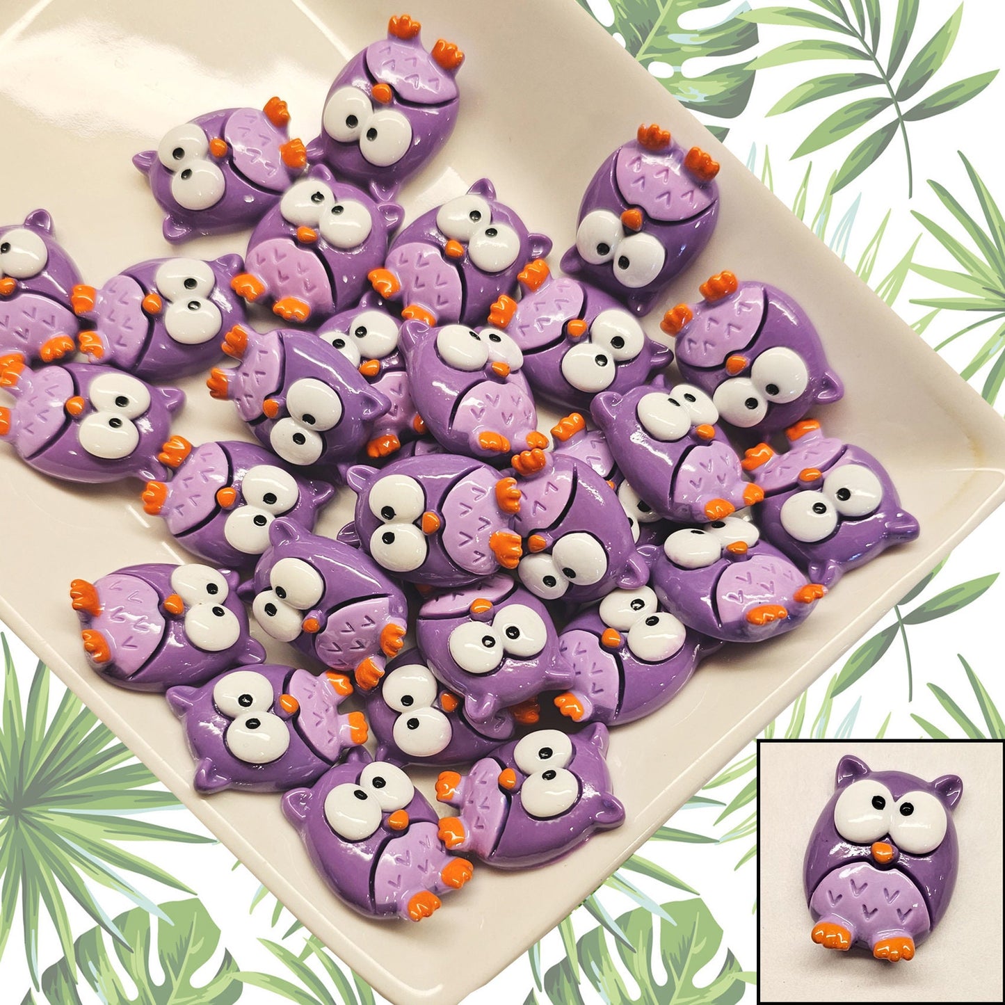 4/10/25 Pcs Purple Cabochons Spooky Owl Halloween Resin Deco Flatback #CAB037
