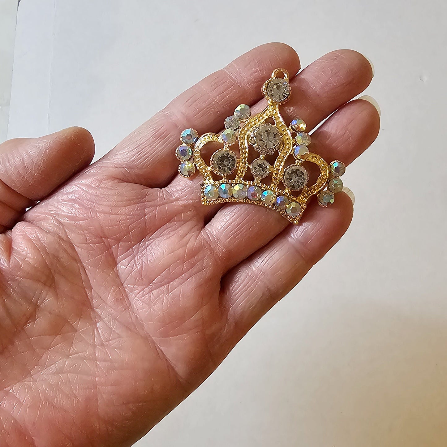 2 Pcs Rhinestone Tiara Crown Alloy Gold Bling Gorgeous Luxury Sparkling Cabochon DIY 50mm X 45 mm