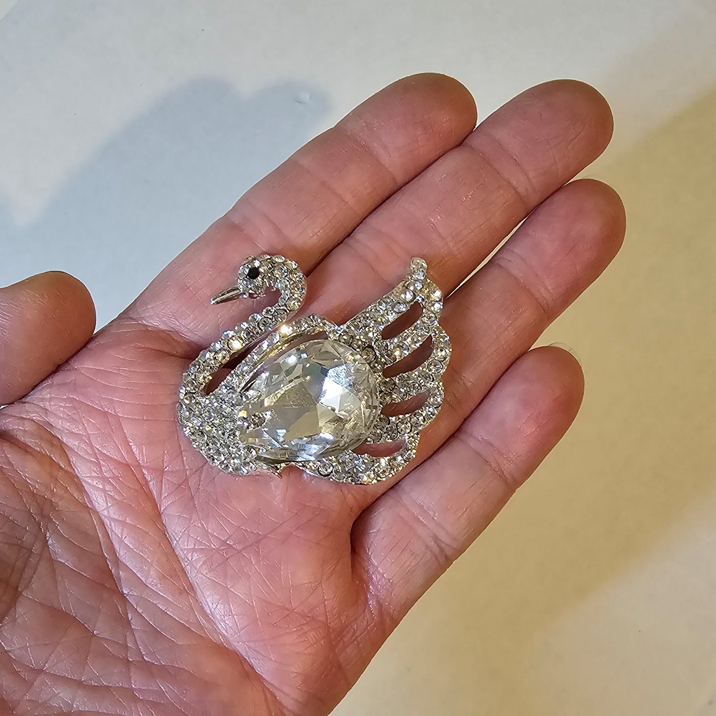 2 Pcs Rhinestone Swan Alloy Silver Bling Gorgeous Luxury Sparkling Cabochon DIY 50mm X 38mm