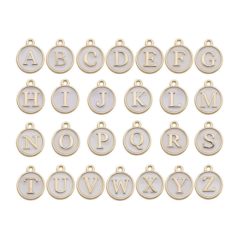 10/26 Pcs Double Sided Alphabet Letter Charms, Round Capital Letter A-Z Black White #CM011