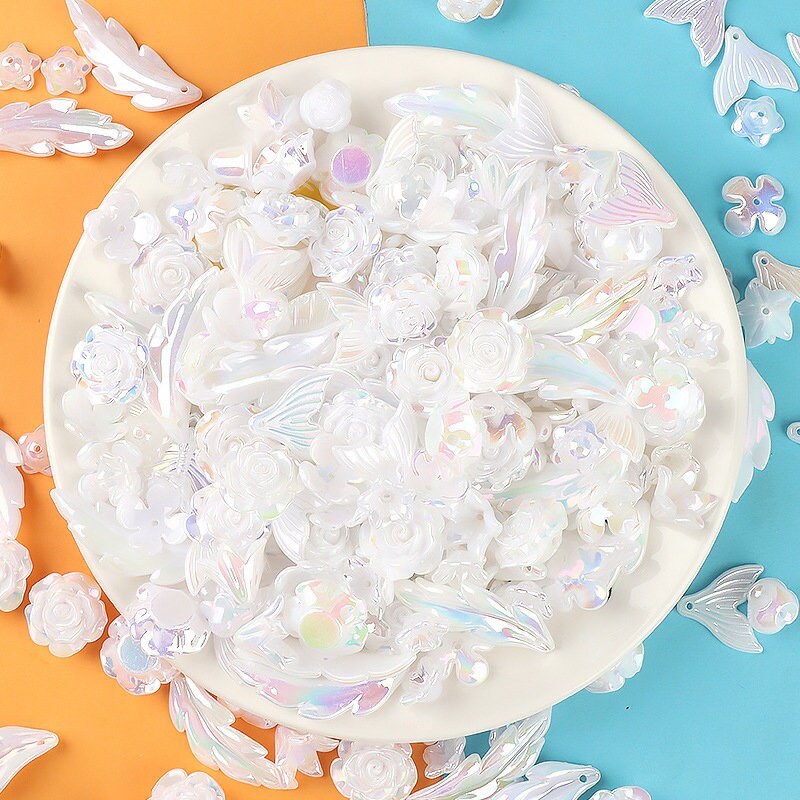Baroque Style Iridescent Gradient Color Flower Butterfly Charms Cabochons Beads 50 Grams #CAB028