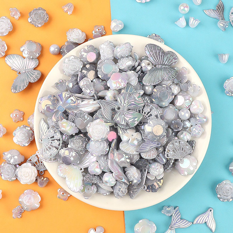 Baroque Style Iridescent Gradient Color Flower Butterfly Charms Cabochons Beads 50 Grams #CAB028