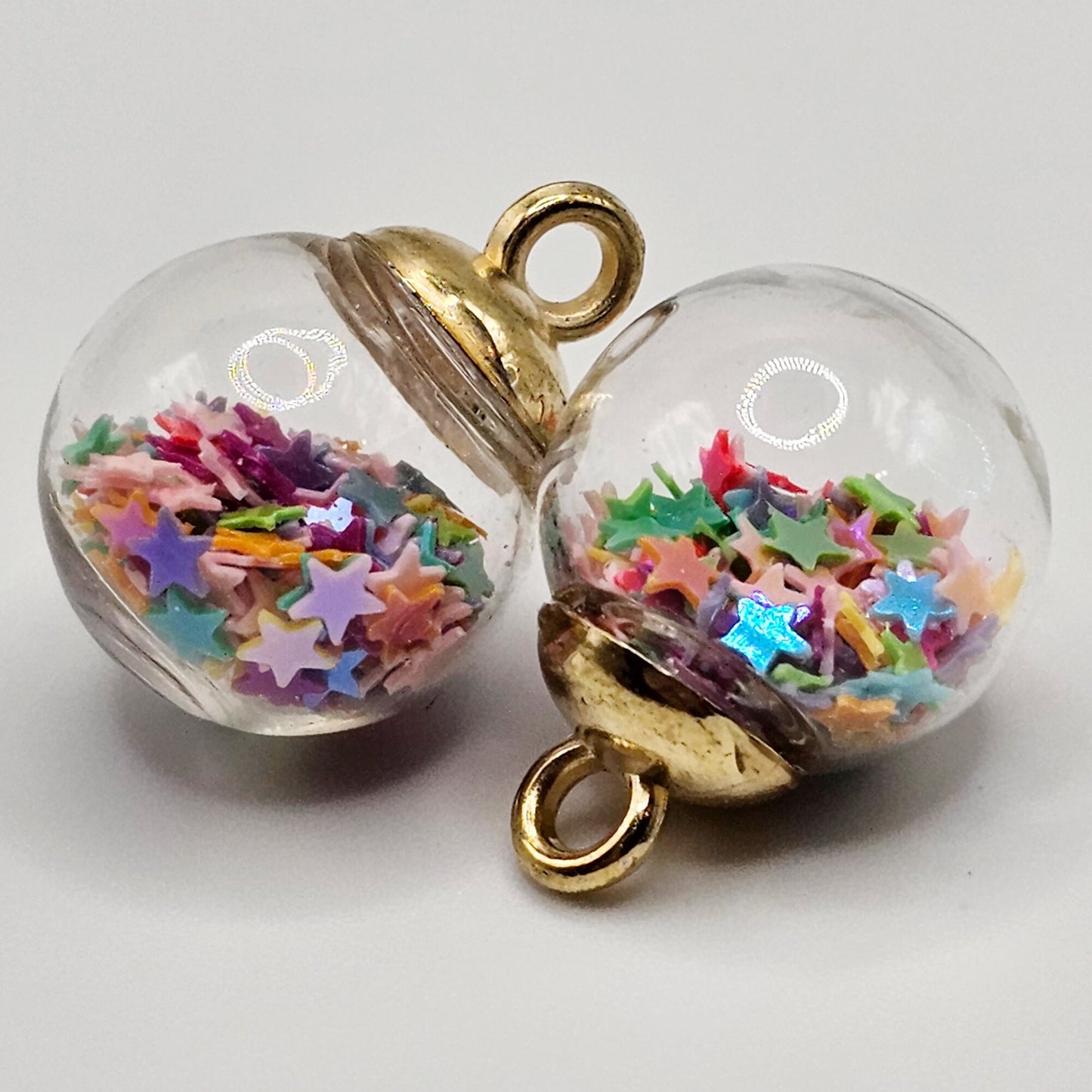 4 /15 Pcs Glass Ball Charms Float Glitter Stars Confetti Stars Jewelry Charm, Charms Pendant #CM001