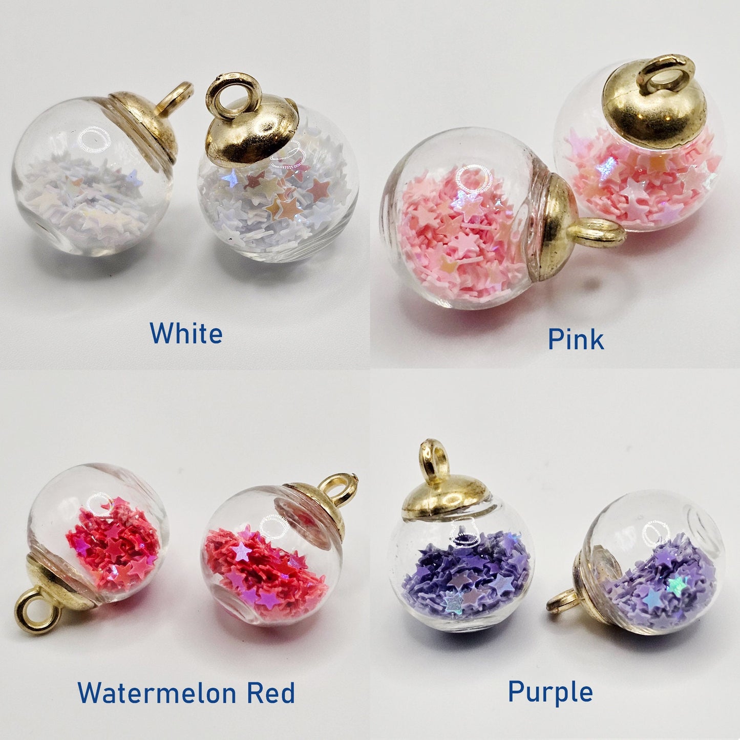 4 /15 Pcs Glass Ball Charms Float Glitter Stars Confetti Stars Jewelry Charm, Charms Pendant #CM001