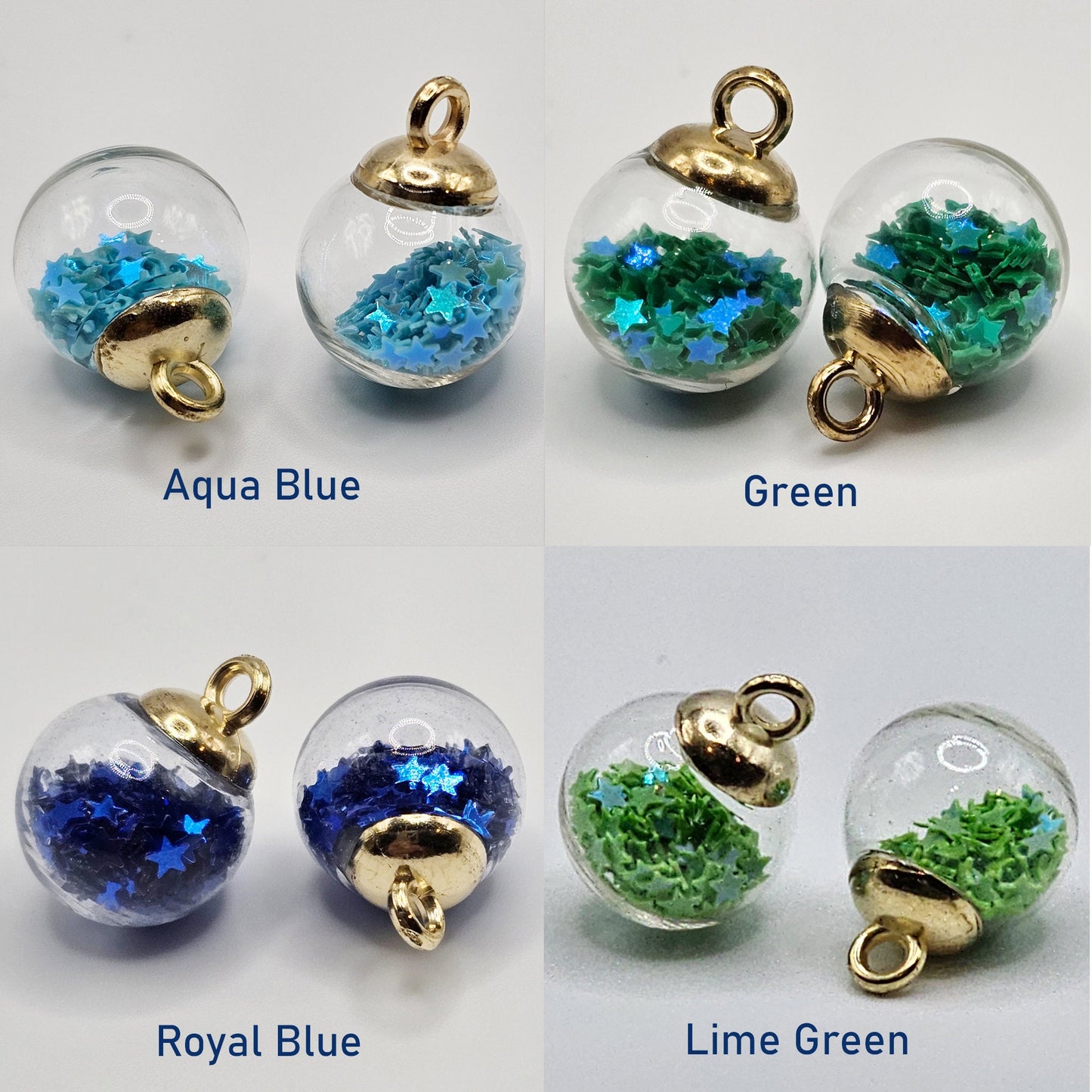 4 /15 Pcs Glass Ball Charms Float Glitter Stars Confetti Stars Jewelry Charm, Charms Pendant #CM001