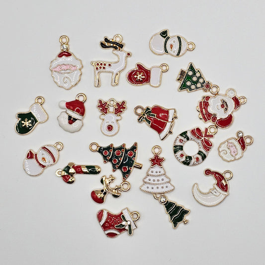 20 Pcs Mixed Bulk Lot Enamel Christmas Charms, Christmas Tree Socks Santa Snowman Rudolph reindeer Jewelry Earring Bracelet Pendant #CM007