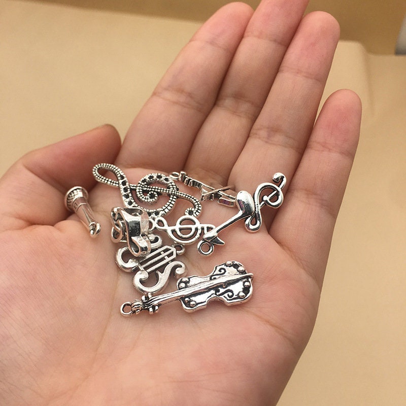 10/25/50 Pcs Mixed Music Charms, Charm Silver Tone #CM008