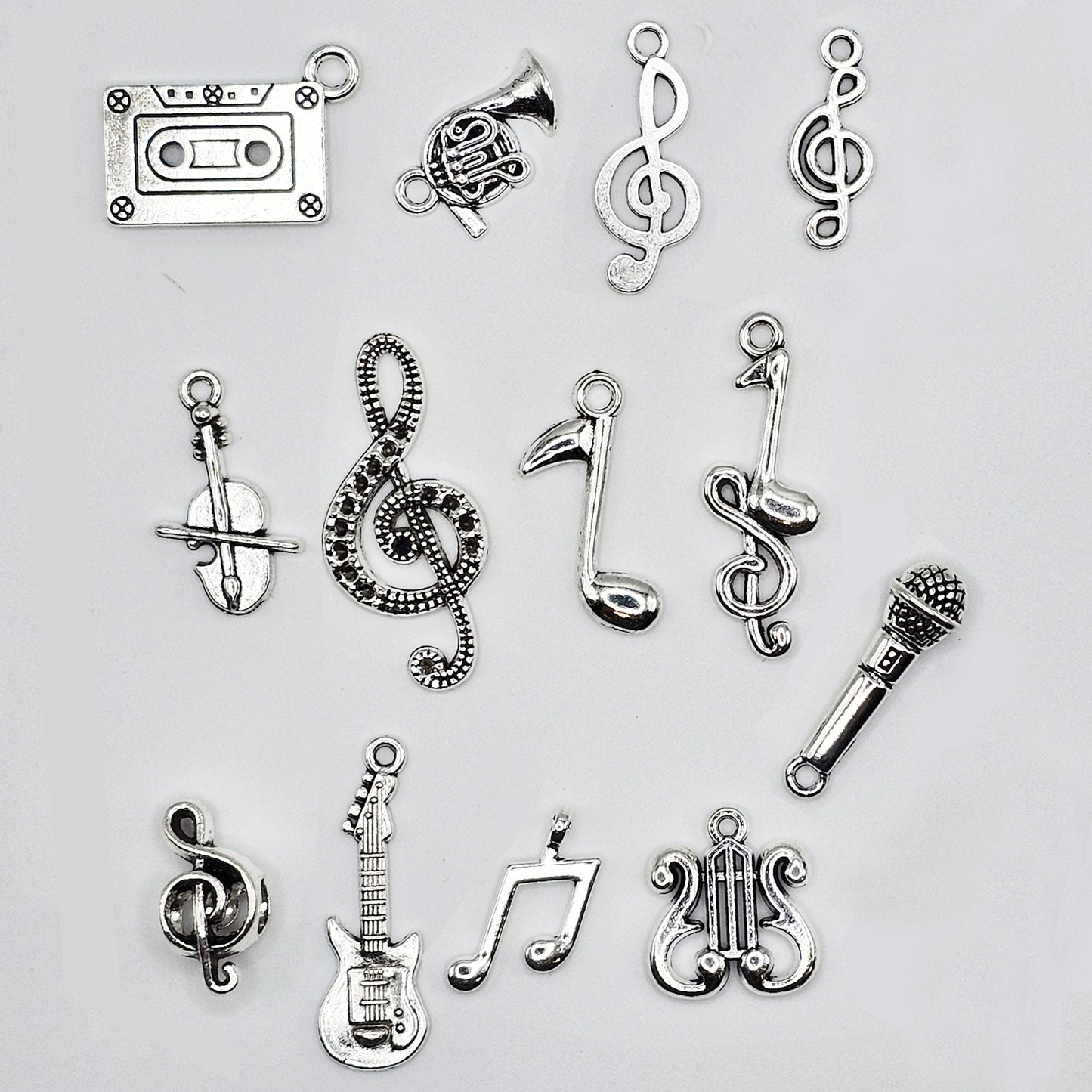 10/25/50 Pcs Mixed Music Charms, Charm Silver Tone #CM008
