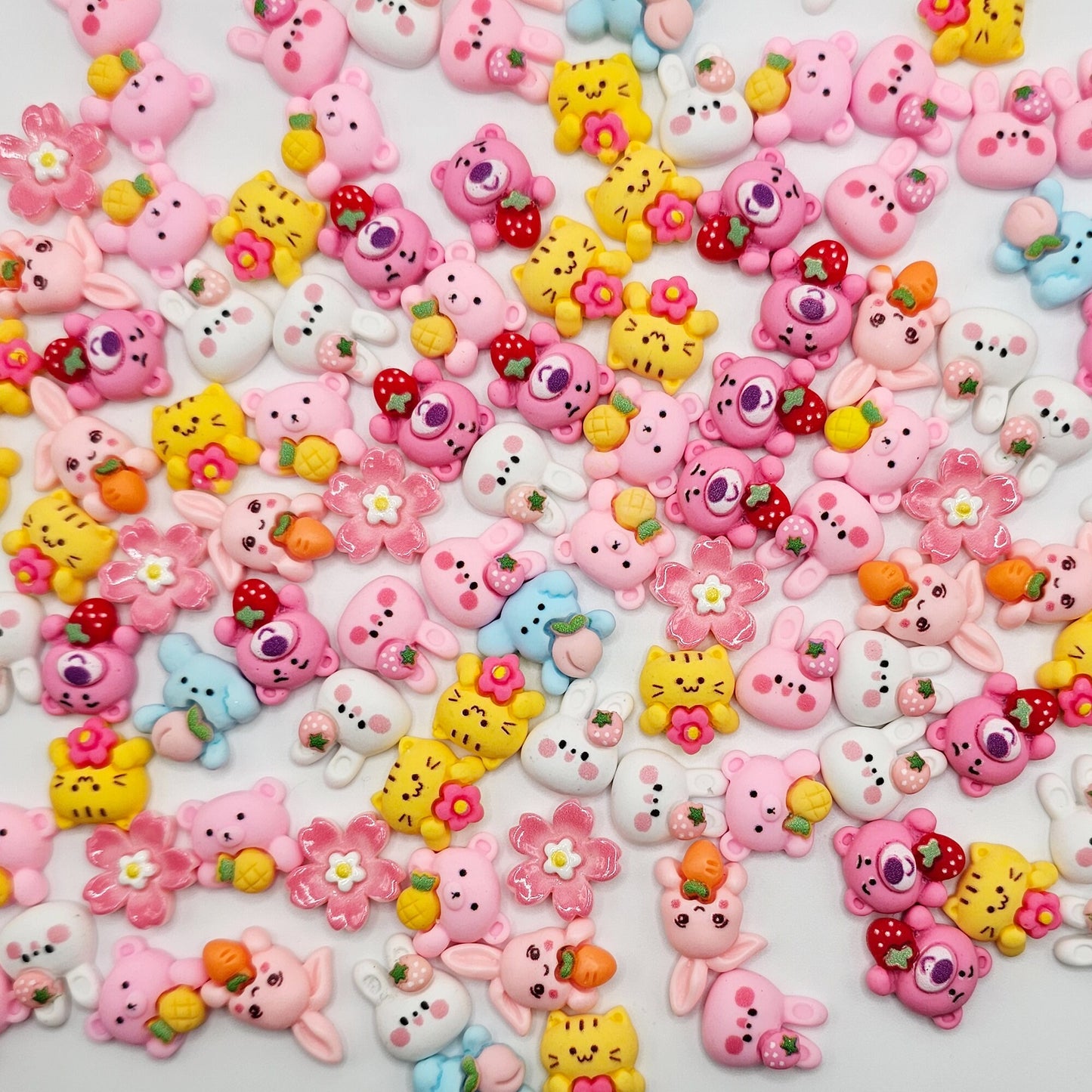 20/50 Pcs Mixed Cute Miniature Bunnies Bears Cats Flower Cartoon Character Resin Flatback Cabochons #CAB024