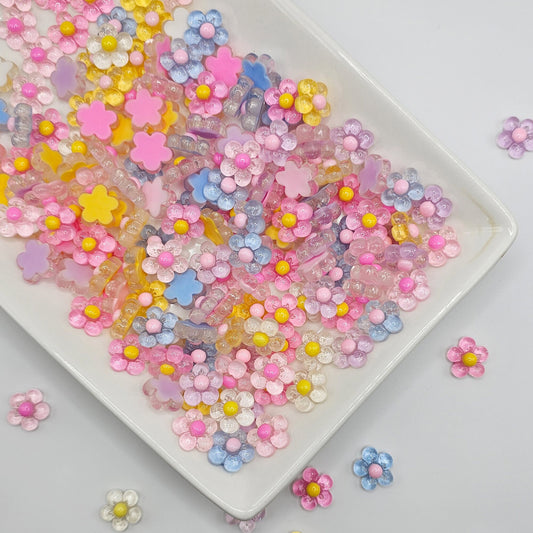 Miniature Translucent Round Flower Resin Flatback Cabochons 10/25 Pcs #CAB023