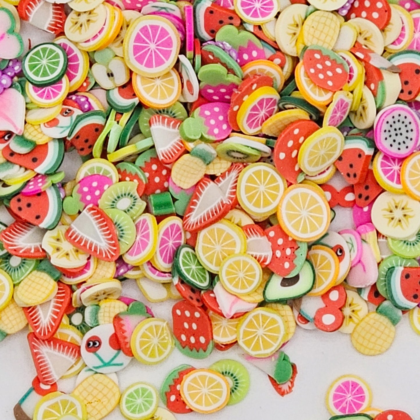 10/30/50 gram Mixed Fruits Polymer Clay Watermelon Kiwi Lemon Strawberry Faux Fake Confetti Sprinkles Clay Slices #SK013