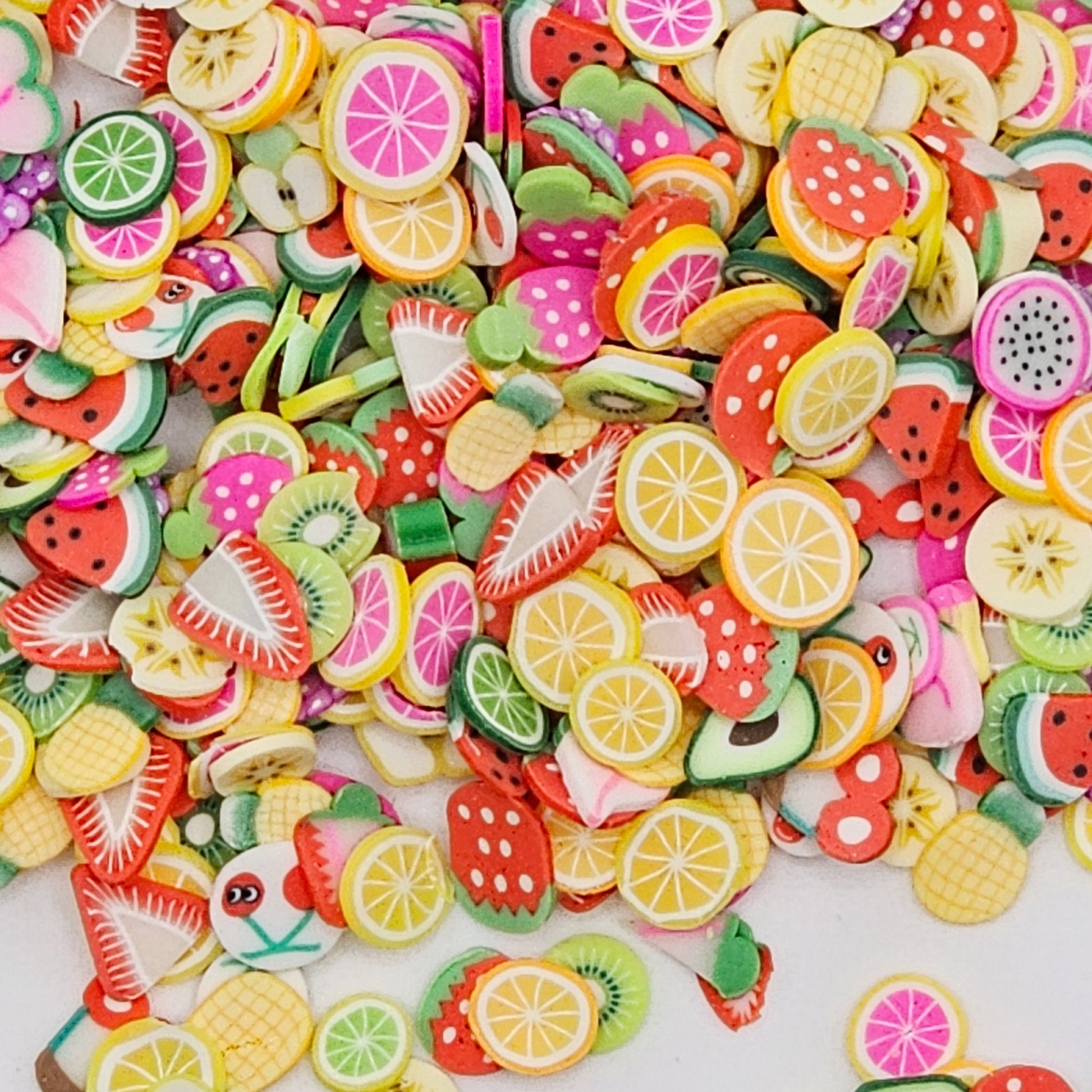 10/30/50 gram Mixed Fruits Polymer Clay Watermelon Kiwi Lemon Strawberry Faux Fake Confetti Sprinkles Clay Slices #SK013