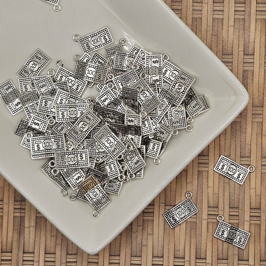 10/25/50 Pcs Double Sided Hundred Dollar Bill Money Charms Silver Tone #CM022