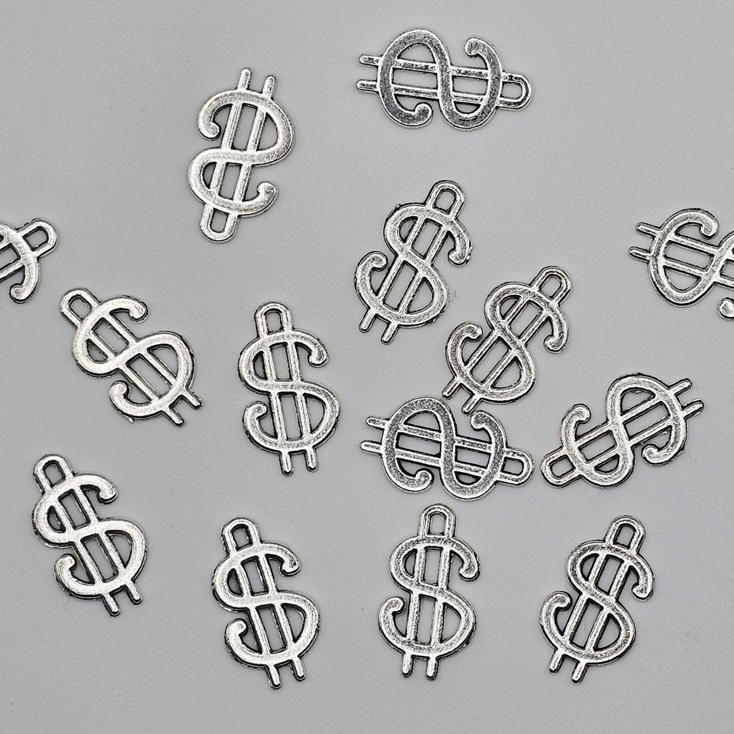 10/25/50 Pcs Dollar Sign Money Symbol Silver Tone Charms, Charm #CM023