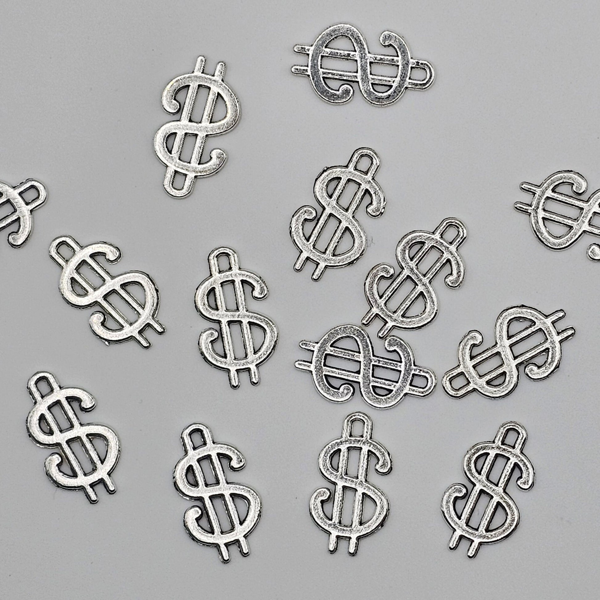 10/25/50 Pcs Dollar Sign Money Symbol Silver Tone Charms, Charm #CM023